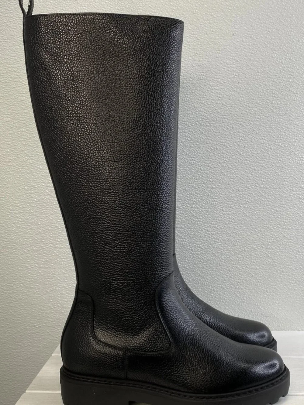 NEW Bally Goran Fur Gusto Riding Boots Women' Size 6.5 Black Grained Leather